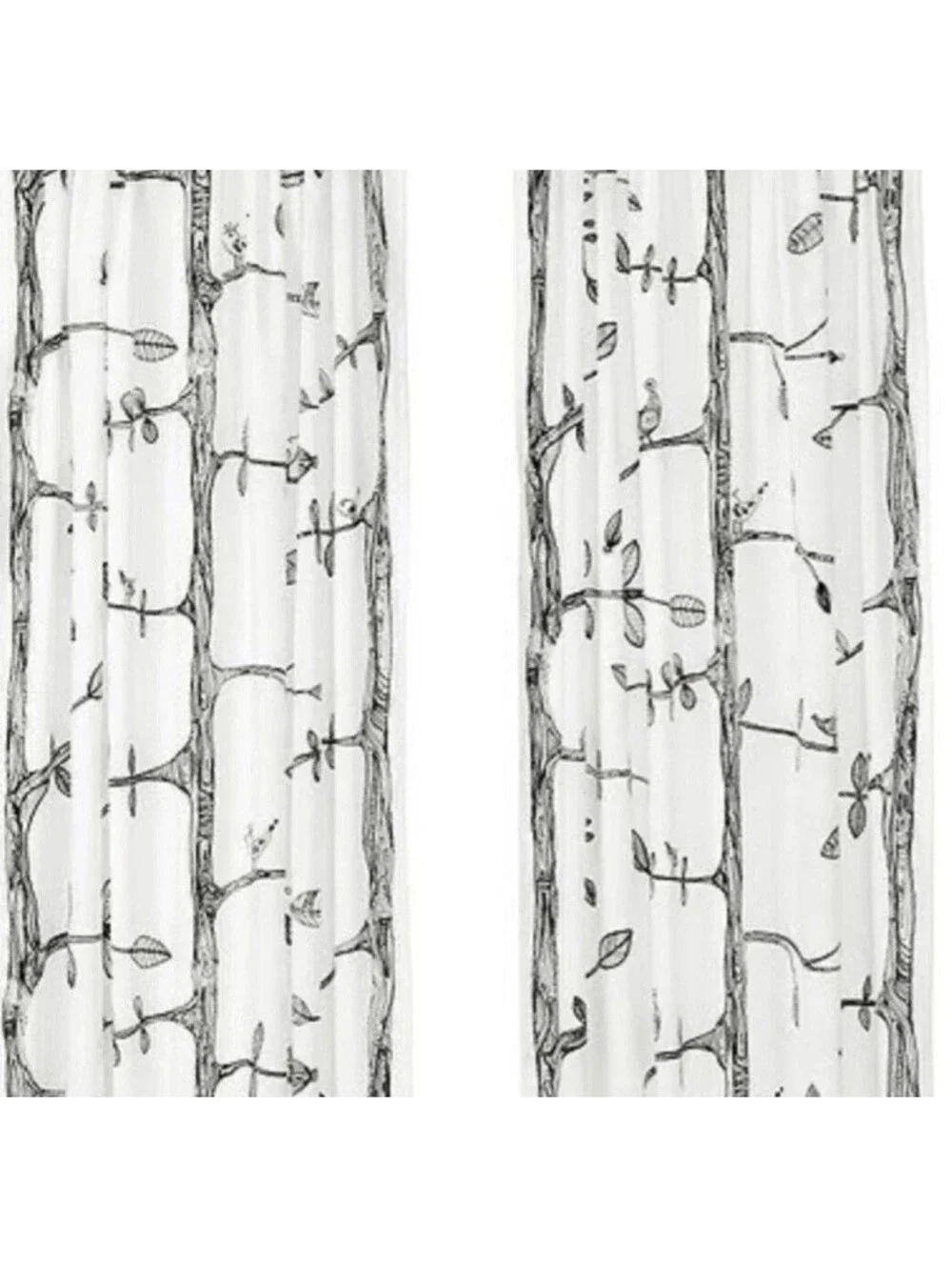 Vintage IKEA Eivor White Black Leaf Pattern 1 Pair Curtain Panels 56×82 NEW